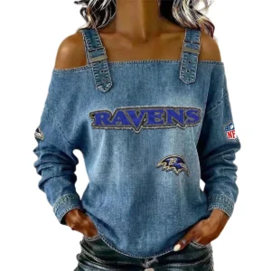 Baltimore Ravens Women's Off-Shoulder Long Sleeve Top with Shoulder Straps