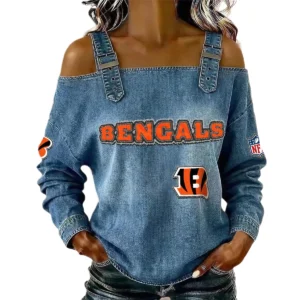 Cincinnati Bengals Women's Off-Shoulder Long Sleeve Top with Shoulder Straps