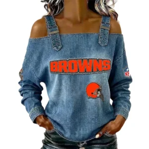 Cleveland Browns Women's Off-Shoulder Long Sleeve Top with Shoulder Straps