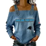 Carolina Panthers Women's Off-Shoulder Long Sleeve Top with Shoulder Straps