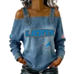 Detroit Lions Women's Off-Shoulder Long Sleeve Top with Shoulder Straps