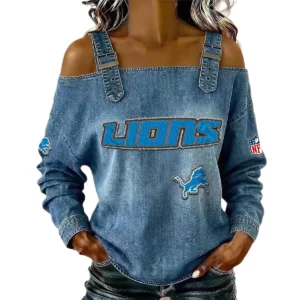 Detroit Lions Women's Off-Shoulder Long Sleeve Top with Shoulder Straps