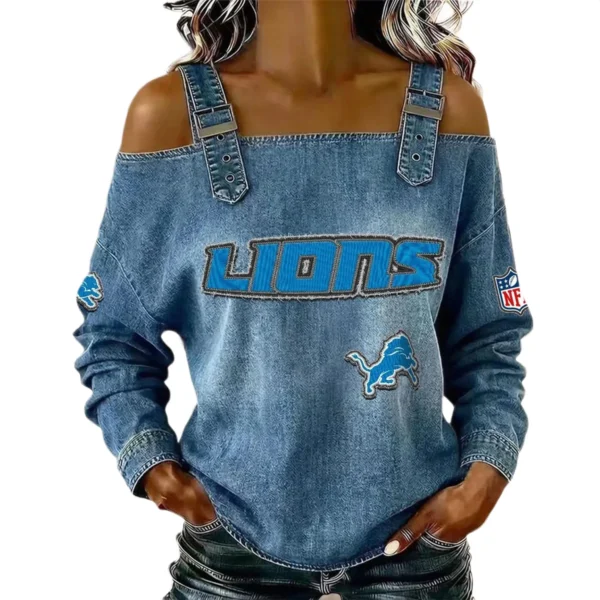 Detroit Lions Women's Off-Shoulder Long Sleeve Top with Shoulder Straps