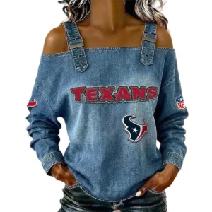Houston Texans Women's Off-Shoulder Long Sleeve Top with Shoulder Straps
