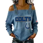 Indianapolis Colts Women's Off-Shoulder Long Sleeve Top with Shoulder Straps