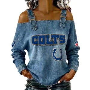 Indianapolis Colts Women's Off-Shoulder Long Sleeve Top with Shoulder Straps