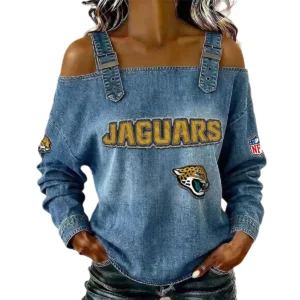 Jacksonville Jaguars Women's Off-Shoulder Long Sleeve Top with Shoulder Straps