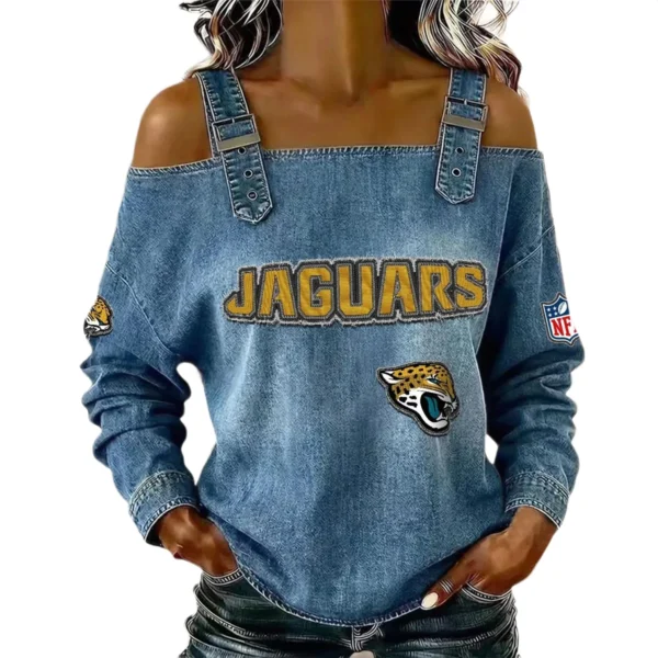 Jacksonville Jaguars Women's Off-Shoulder Long Sleeve Top with Shoulder Straps