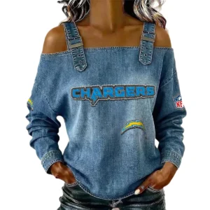 Los Angeles Chargers Women's Off-Shoulder Long Sleeve Top with Shoulder Straps