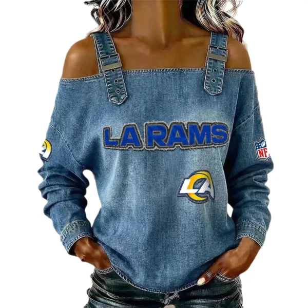 Los Angeles Rams Women's Off-Shoulder Long Sleeve Top with Shoulder Straps