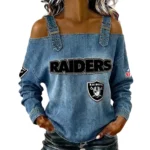 Las Vegas Raiders Women's Off-Shoulder Long Sleeve Top with Shoulder Straps