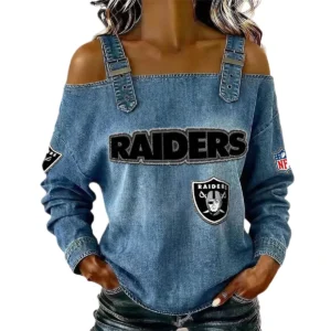 Las Vegas Raiders Women's Off-Shoulder Long Sleeve Top with Shoulder Straps
