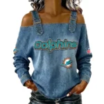 Miami Dolphins Women's Off-Shoulder Long Sleeve Top with Shoulder Straps
