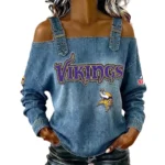Minnesota Vikings Women's Off-Shoulder Long Sleeve Top with Shoulder Straps