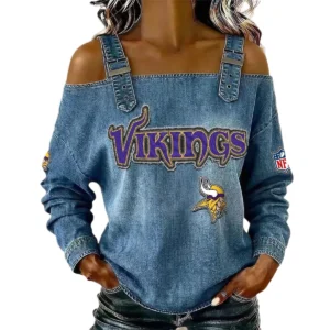 Minnesota Vikings Women's Off-Shoulder Long Sleeve Top with Shoulder Straps