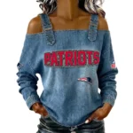 New England Patriots Women's Off-Shoulder Long Sleeve Top with Shoulder Straps
