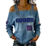 New York Giants Women's Off-Shoulder Long Sleeve Top with Shoulder Straps