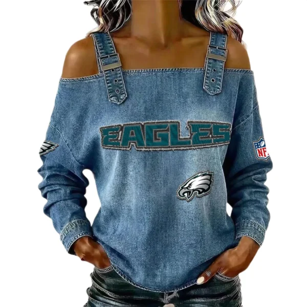 Philadelphia Eagles Women's Off-Shoulder Long Sleeve Top with Shoulder Straps