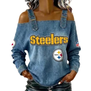 Pittsburgh Steelers Women's Off-Shoulder Long Sleeve Top with Shoulder Straps