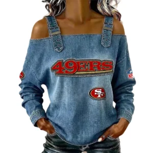San Francisco 49ers Women's Off-Shoulder Long Sleeve Top with Shoulder Straps