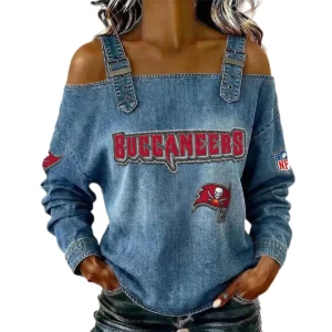 Tampa Bay Buccaneers Women's Off-Shoulder Long Sleeve Top with Shoulder Straps