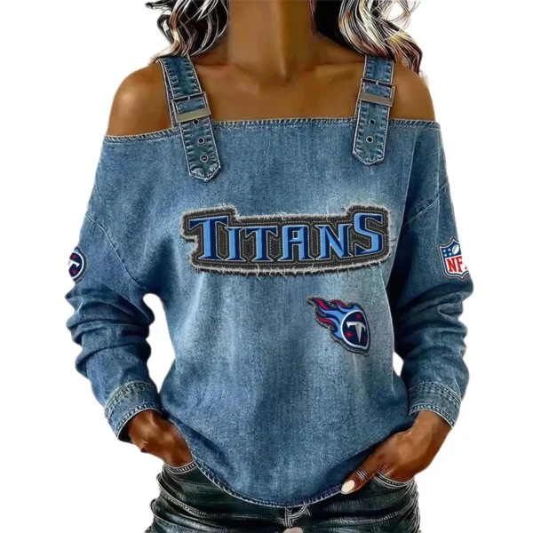 Tennessee Titans Women's Off-Shoulder Long Sleeve Top with Shoulder Straps