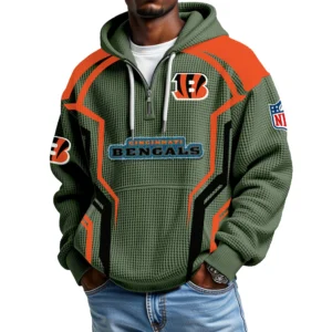 Cincinnati Bengals Men's Waffle Knit Hoodie Quarter Zip 2026 Limited
