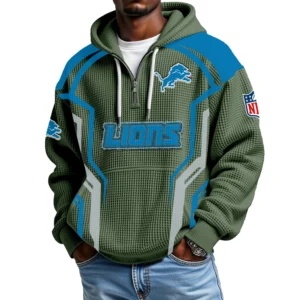 Detroit Lions Men's Waffle Knit Hoodie Quarter Zip 2026 Limited