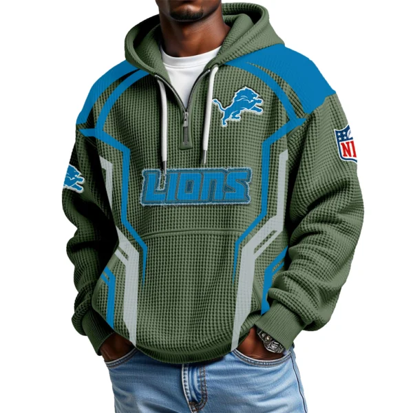 Detroit Lions Men's Waffle Knit Hoodie Quarter Zip 2026 Limited