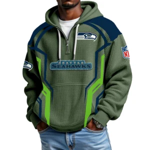 Seattle Seahawks Men's Waffle Knit Hoodie Quarter Zip 2026 Limited