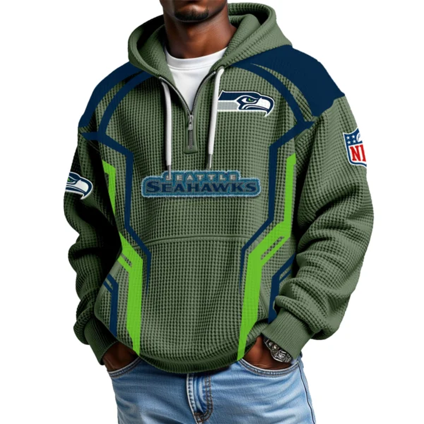 Seattle Seahawks Men's Waffle Knit Hoodie Quarter Zip 2026 Limited