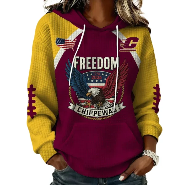 Central Michigan Chippewas x Freedom American Women’s Waffle Pullover Hoodie 2026 Limited