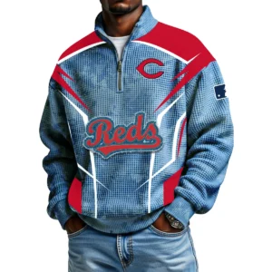Cincinnati Reds Men's Waffle Knit Quarter-Zip Long Sleeve Shirt 2026 Limited