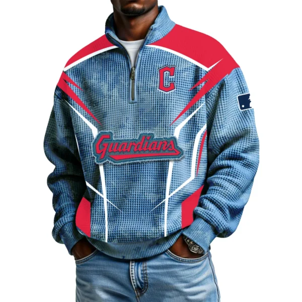 Cleveland Guardians Men's Waffle Knit Quarter-Zip Long Sleeve Shirt 2026 Limited