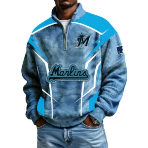 Miami Marlins Men's Waffle Knit Quarter-Zip Long Sleeve Shirt 2026 Limited