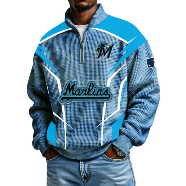 Miami Marlins Men's Waffle Knit Quarter-Zip Long Sleeve Shirt 2026 Limited