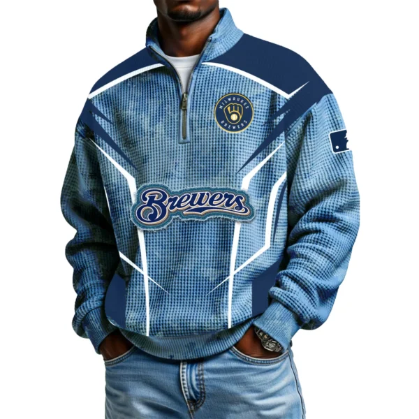 Milwaukee Brewers Men's Waffle Knit Quarter-Zip Long Sleeve Shirt 2026 Limited