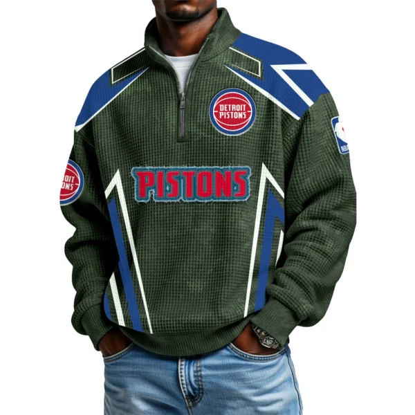 Detroit Pistons Men's Waffle Knit Quarter-Zip Long Sleeve Shirt 2026 Limited