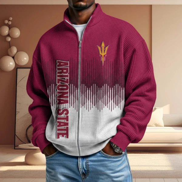Arizona State Sun Devils Men’s Full Zip Waffle Knit Long Sleeve Sweatshirt