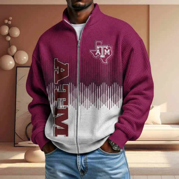 Texas A&M Aggies Men’s Full Zip Waffle Knit Long Sleeve Sweatshirt