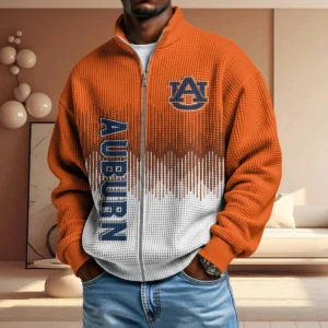 Auburn Tigers Men’s Full Zip Waffle Knit Long Sleeve Sweatshirt