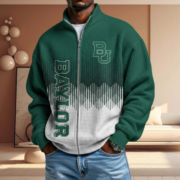 Baylor Bears Full Zip Waffle Knit Long Sleeve Sweatshirt