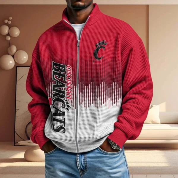 Cincinnati Bearcats Men’s Full Zip Waffle Knit Long Sleeve Sweatshirt