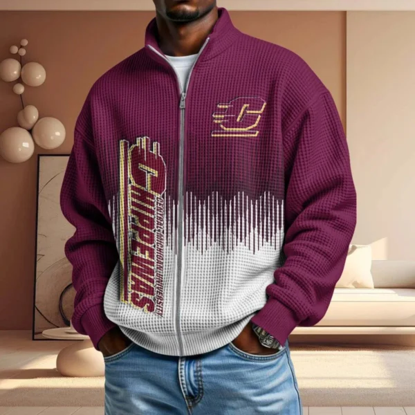 Central Michigan Chippewas Men’s Full Zip Waffle Knit Long Sleeve Sweatshirt
