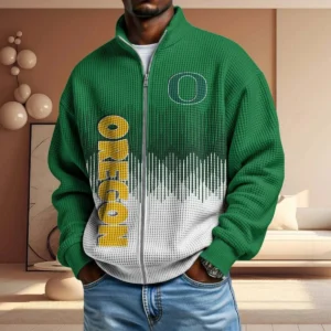 Oregon Ducks Men’s Full Zip Waffle Knit Long Sleeve Sweatshirt