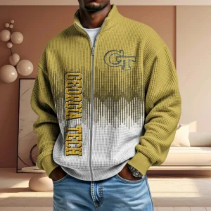 Georgia Tech Yellow Jackets Men’s Full Zip Waffle Knit Long Sleeve Sweatshirt