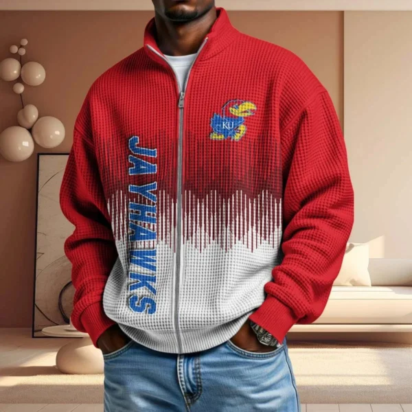 Kansas Jayhawks Men’s Full Zip Waffle Knit Long Sleeve Sweatshirt