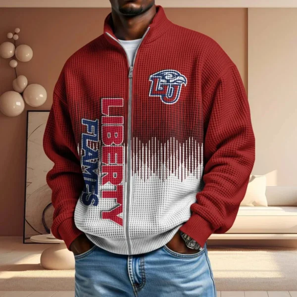 Liberty Flames Men’s Full Zip Waffle Knit Long Sleeve Sweatshirt