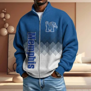 Memphis Tigers Men’s Full Zip Waffle Knit Long Sleeve Sweatshirt