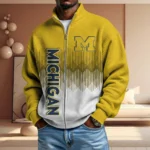 Michigan Wolverines Men’s Full Zip Waffle Knit Long Sleeve Sweatshirt